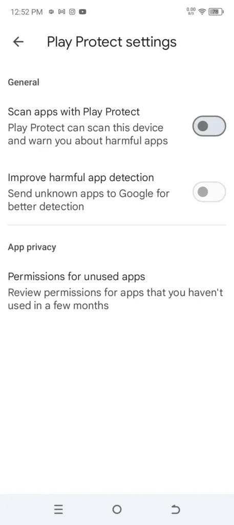 Google play protect settings