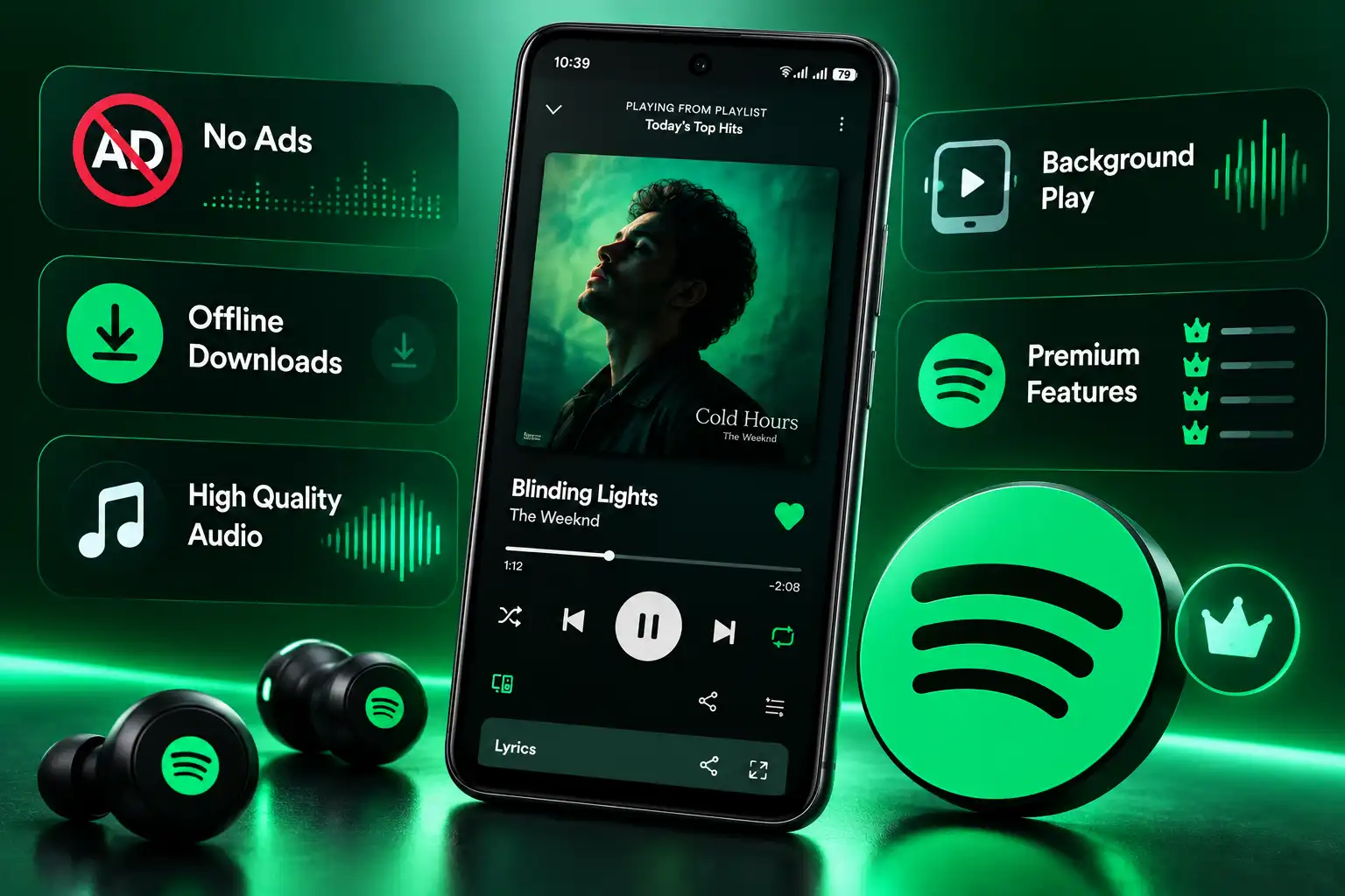 Spotify Premium APK interface showing the modified Spotify app