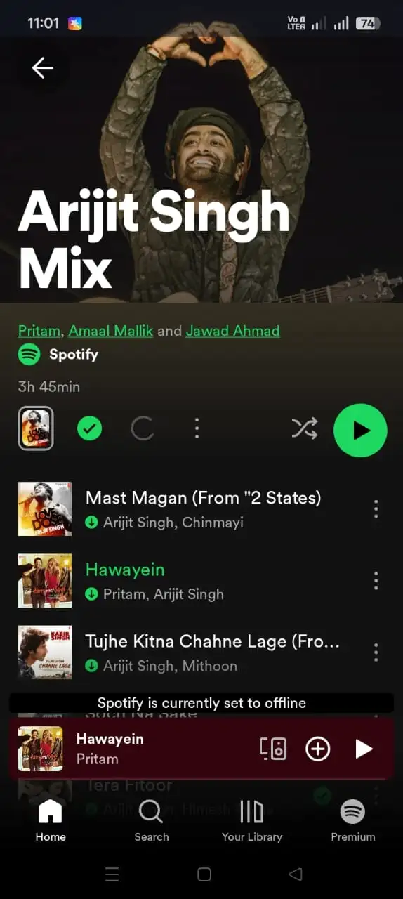 Arijit Singh songs available for download in Spotify MOD