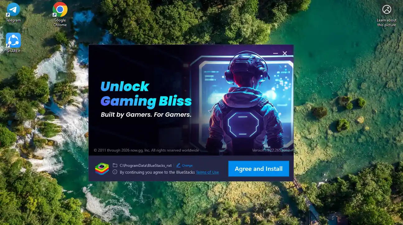 BlueStacks Agree and Install screen