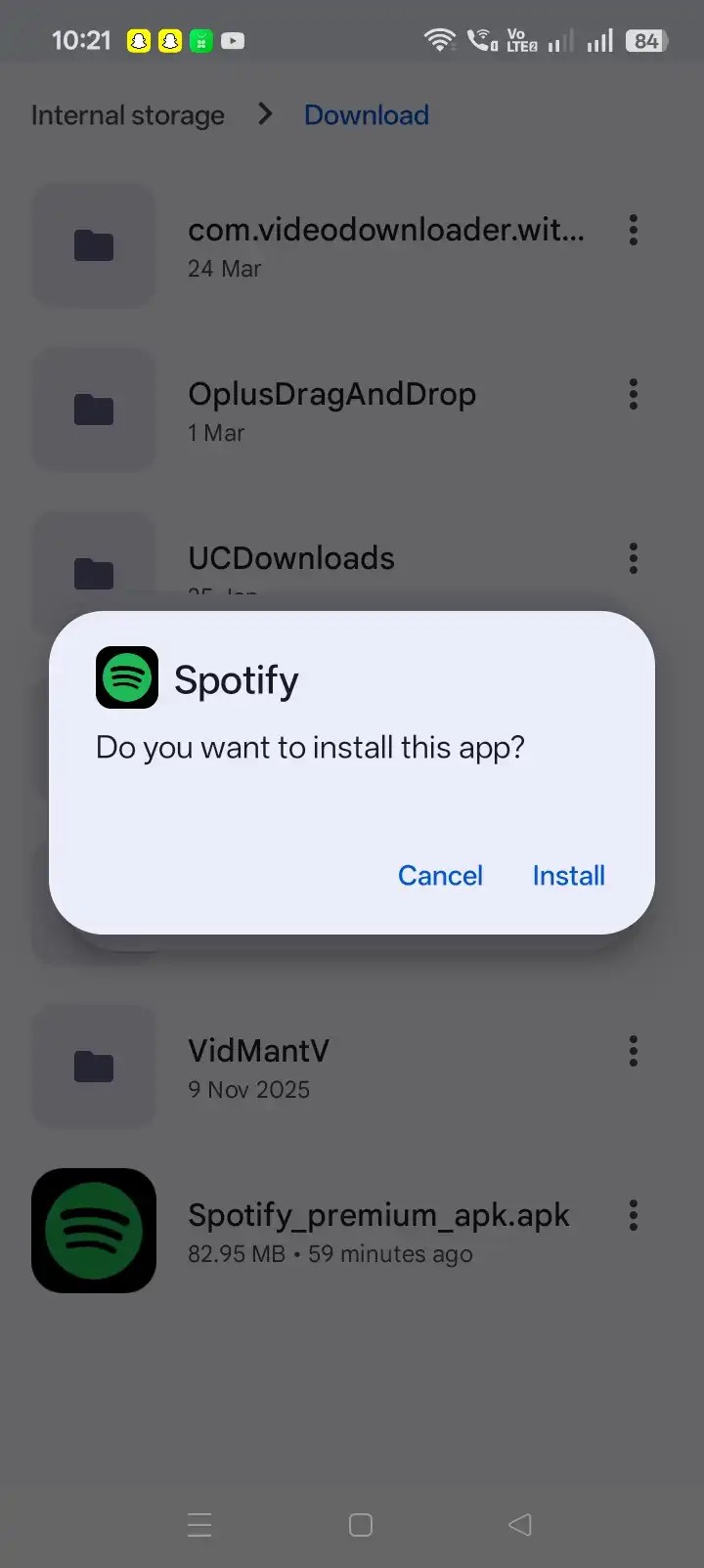 Android prompt asking to install Spotify
