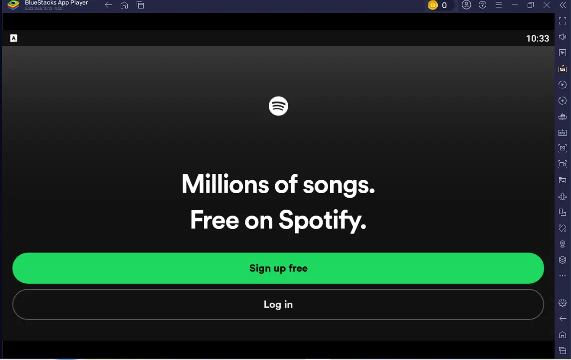 Spotify APK asking for account signup inside BlueStacks