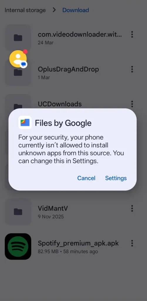 Files by Google asking permission to install unkow files